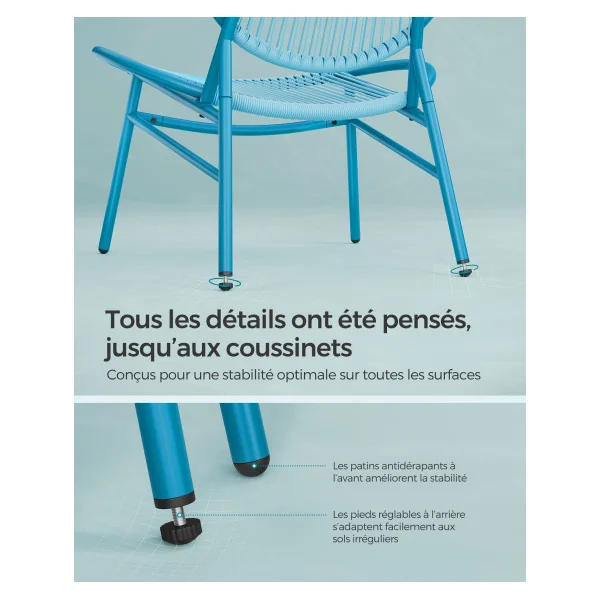 Ensemble Salon de Jardin 3 Pièce Bleu 1 Table 2 Chaises Mobilier d’Intérieur et d’Extérieur