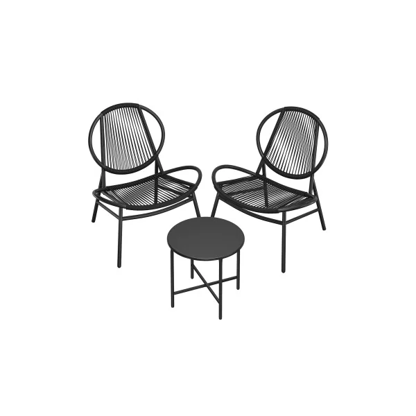 Ensemble Salon de Jardin 3 Pièce Noir 1 Table 2 Chaises Mobilier d’Intérieur et d’Extérieur