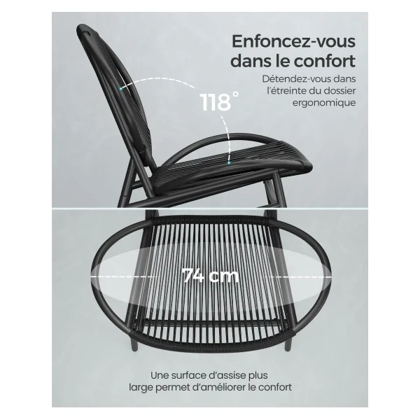 Ensemble Salon de Jardin 3 Pièce Noir 1 Table 2 Chaises Mobilier d’Intérieur et d’Extérieur