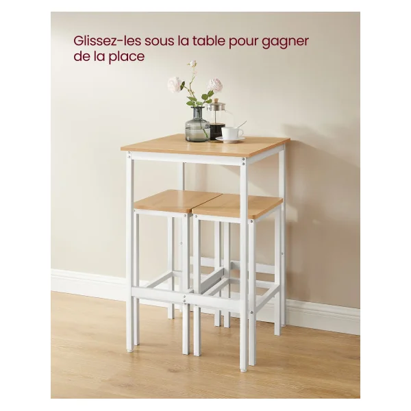 Ensemble Table de Bar avec Tabourets Chêne et Blanc Table Haute de Cuisine