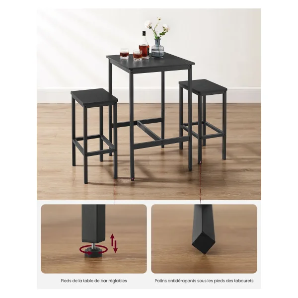 Ensemble Table de Bar avec Tabourets Noir Boisé Table Haute et Chaise de Bar