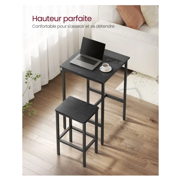 Ensemble Table de Bar avec Tabourets Noir Boisé Table Haute et Chaise de Bar