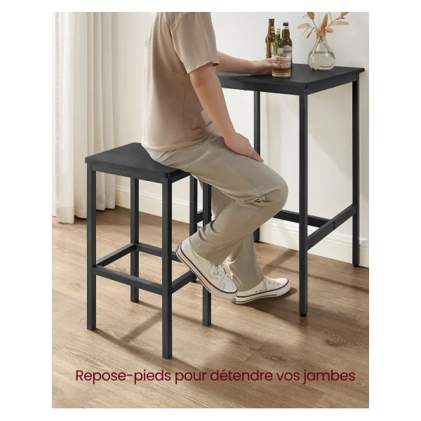 Ensemble Table de Bar avec Tabourets Noir Boisé Table Haute et Chaise de Bar