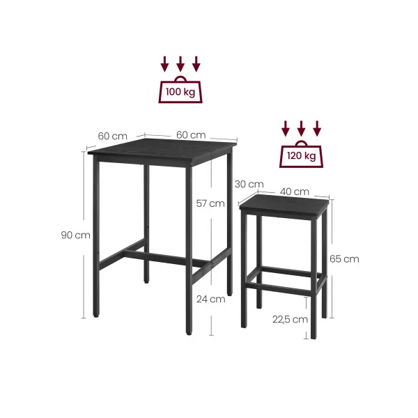 Ensemble Table de Bar avec Tabourets Noir Boisé Table Haute et Chaise de Bar
