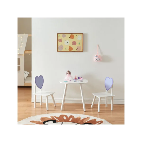 Ensemble Table et Chaises Cœur Enfant Blanc et Violet