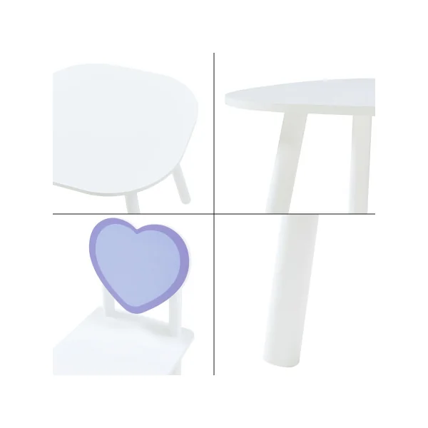Ensemble Table et Chaises Cœur Enfant Blanc et Violet