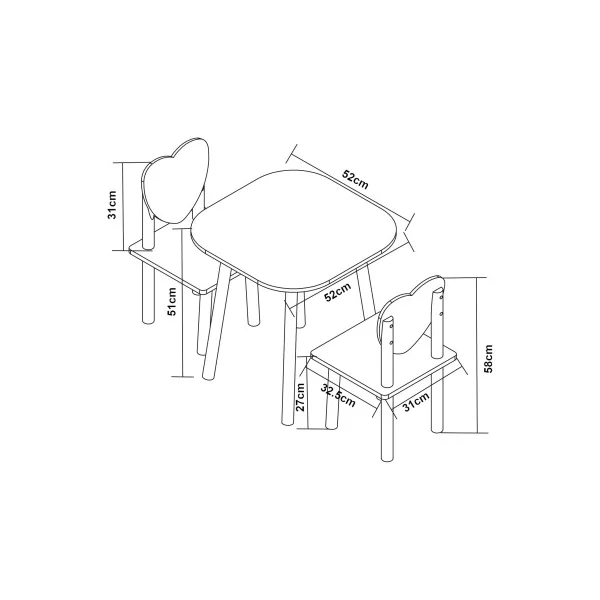 Ensemble Table et Chaises Cœur Enfant Blanc et Violet
