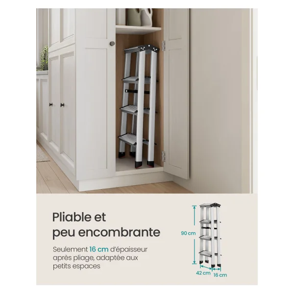 Escabeau en Alu Échelle avec 4 Marches Gris Argent Charge 150 kg