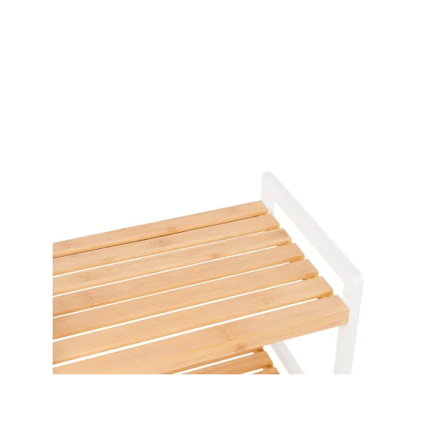 Etagère 5 Tablettes Bambou Structure Acier Blanc Meuble de Rangement pour Salle de Bain
