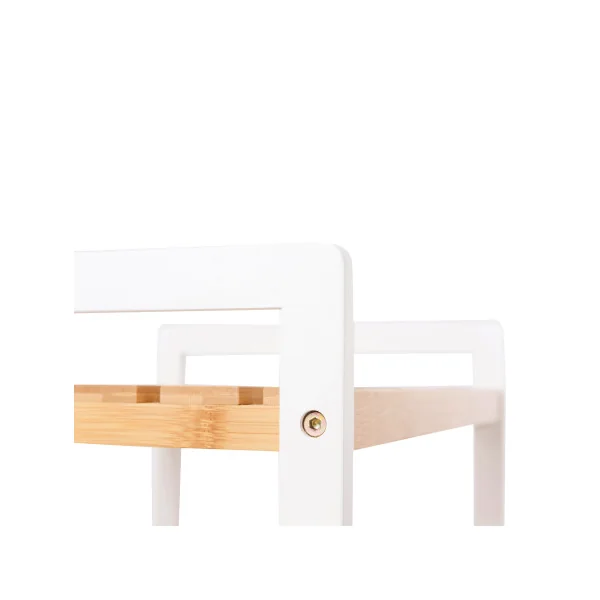 Etagère 5 Tablettes Bambou Structure Acier Blanc Meuble de Rangement pour Salle de Bain