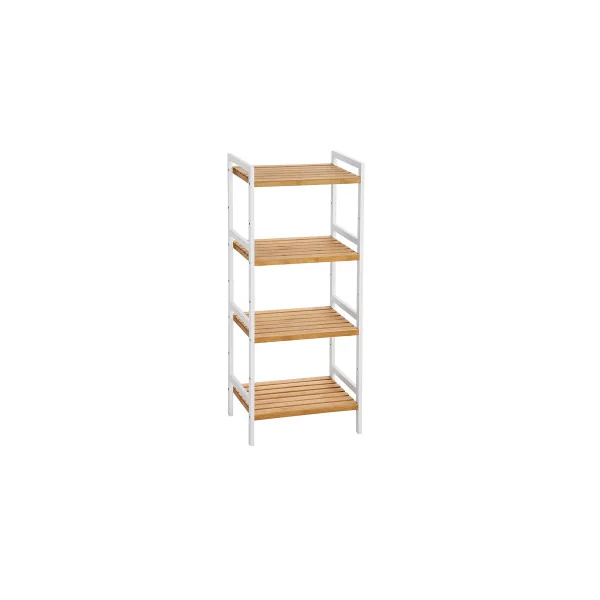 Etagère de Rangement 4 Biveaux Bambou et Acier Blanc