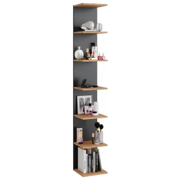 Etagère Murale de Rangement 7 Niveaux Gris Anthracite et Chêne