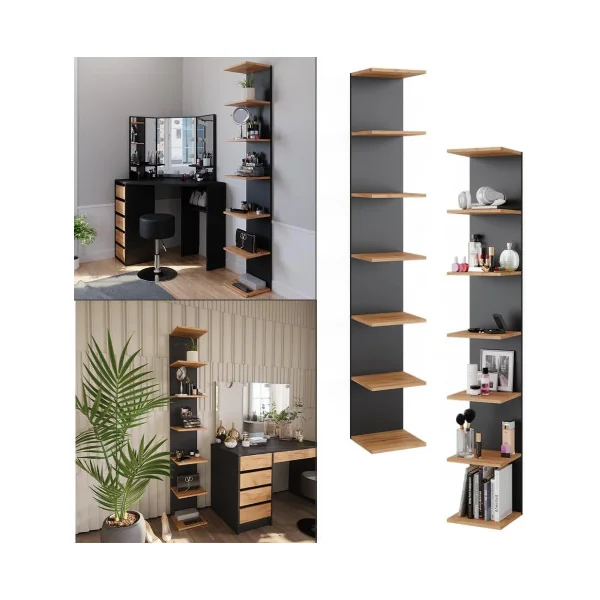 Etagère Murale de Rangement 7 Niveaux Gris Anthracite et Chêne