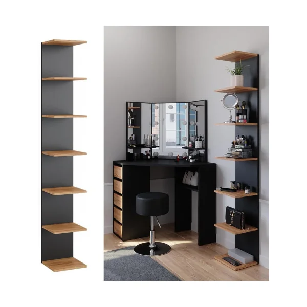 Etagère Murale de Rangement 7 Niveaux Gris Anthracite et Chêne