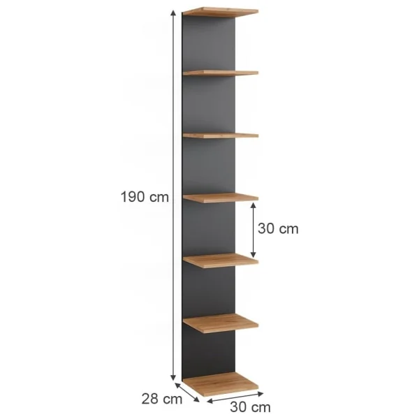Etagère Murale de Rangement 7 Niveaux Gris Anthracite et Chêne