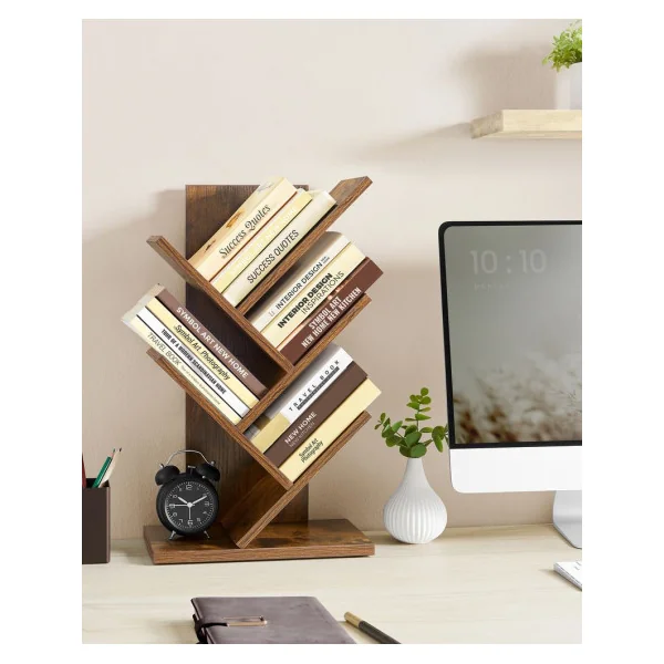 Etagères 5 Niveaux Bibliothèque Arbre Marron Rustique