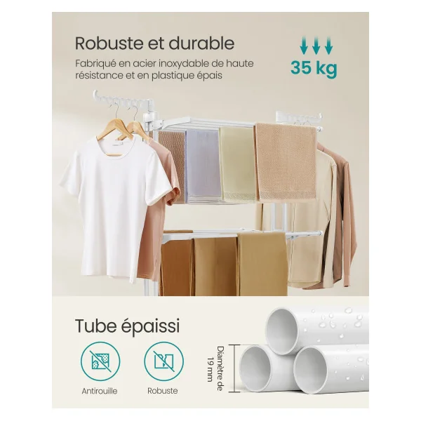 Etendage à Linge Blanc Étendoir à Linge à 4 Niveaux 128 x 63,5 x 173 cm