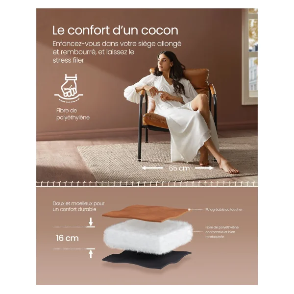 Fauteuil d’Appoint avec Accoudoirs Fauteuil de Salon Marron Caramel