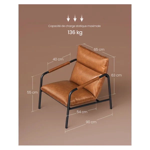Fauteuil d’Appoint avec Accoudoirs Fauteuil de Salon Marron Caramel