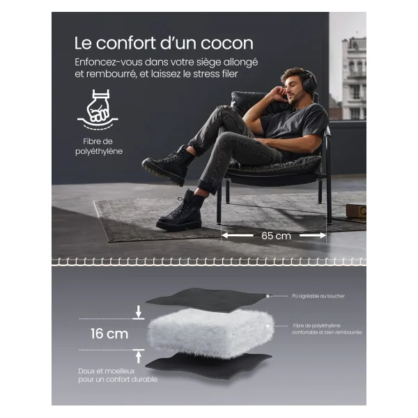 Fauteuil d’Appoint avec Accoudoirs Fauteuil de Salon Noir