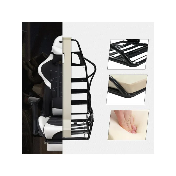 Fauteuil Gaming Repose-pieds Noir Blanc Chaise de Bureau Gamer