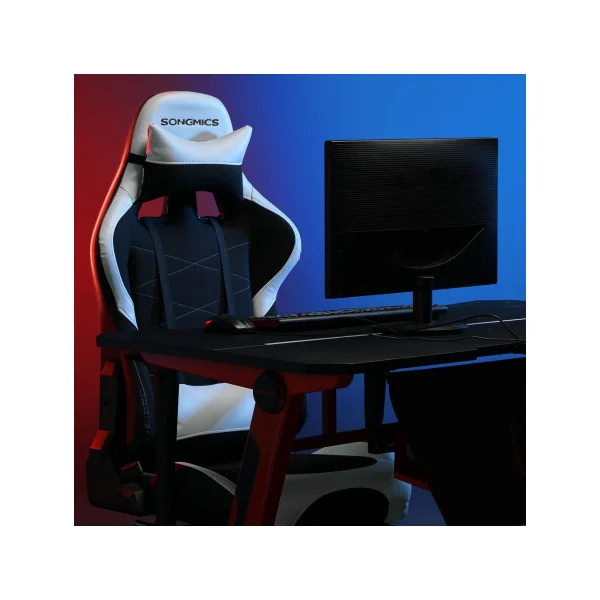 Fauteuil Gaming Repose-pieds Noir Blanc Chaise de Bureau Gamer