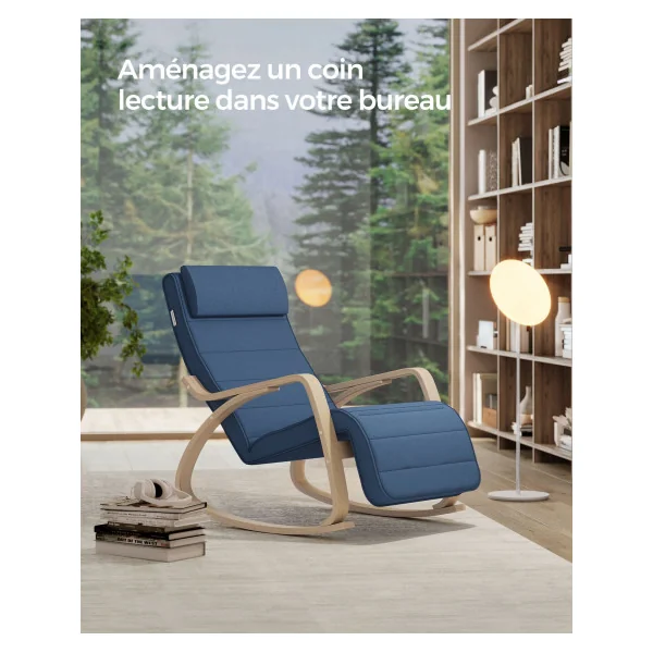 Fauteuil à Bascule Doté d'un Repose-Pieds Chaise de Relaxation Bleu Minuit