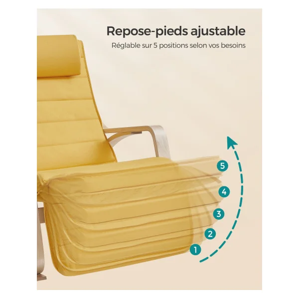 Fauteuil à Bascule Doté d'un Repose-Pieds Chaise de Relaxation Jaune Minuit