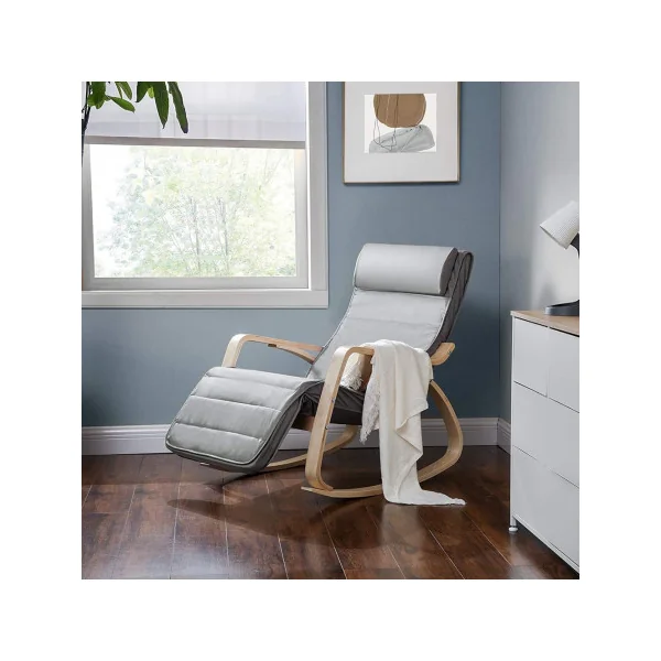 Fauteuil à Bascule Gris Clair avec Repose-pieds