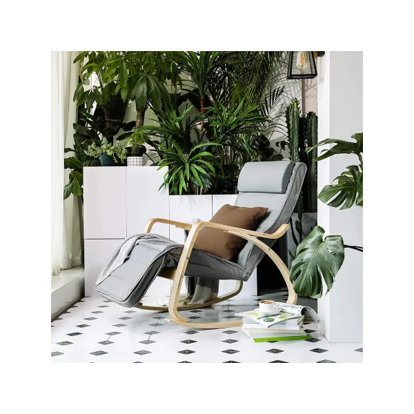 Fauteuil à Bascule Gris Clair avec Repose-pieds