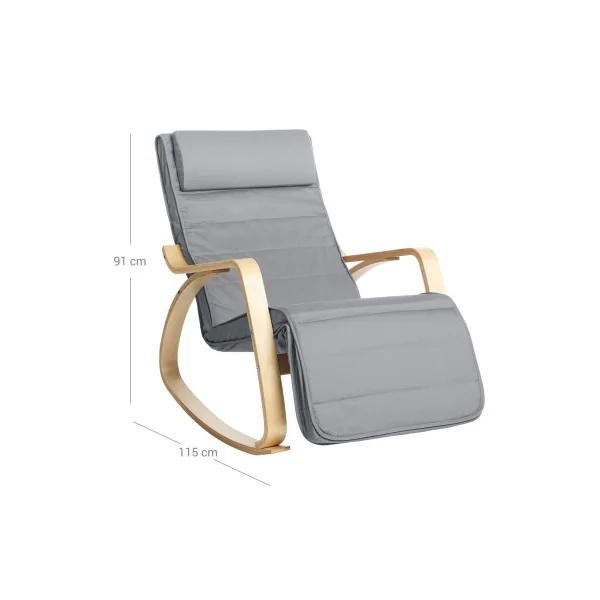 Fauteuil à Bascule Gris Clair avec Repose-pieds