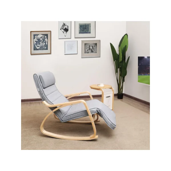 Fauteuil à Bascule Gris Rocking Chair avec Repose-Pied Réglable 5 Niveaux