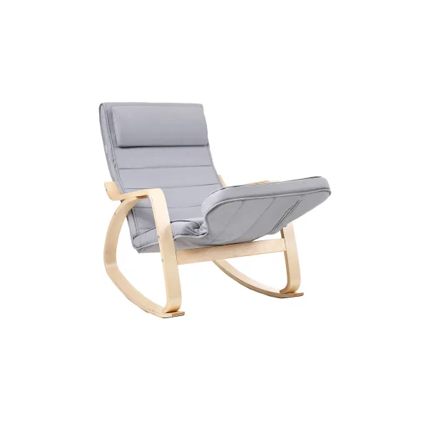 Fauteuil à Bascule Gris Rocking Chair avec Repose-Pied Réglable 5 Niveaux