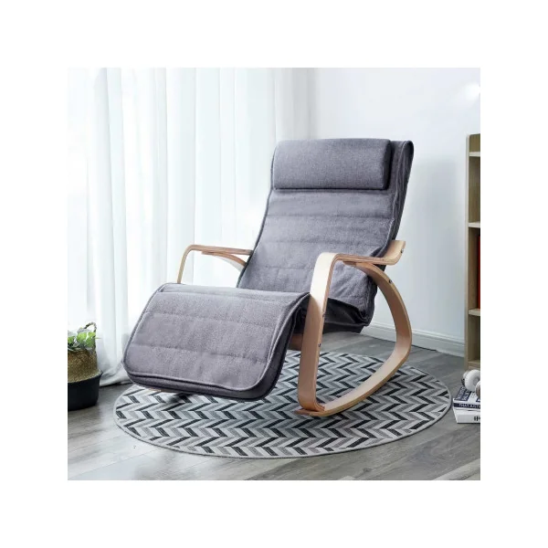 Fauteuil à Bascule Gris Rocking Chair avec Repose-Pied Réglable en 5 Niveaux