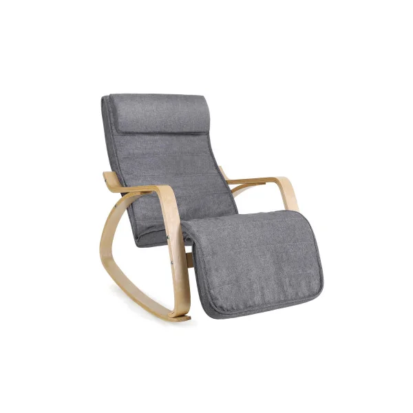 Fauteuil à Bascule Gris Rocking Chair avec Repose-Pied Réglable en 5 Niveaux