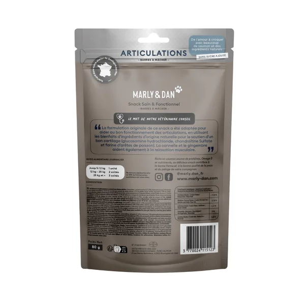 Friandise Chien – Marly & Dan Barres à mâcher « Articulations » - 80 gr