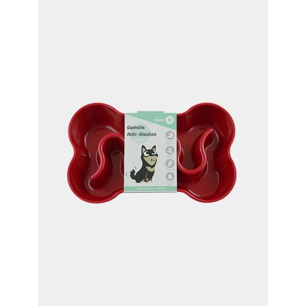 Gamelle anti-glouton pour chien os - Rouge