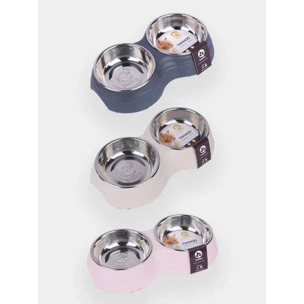 Gamelle double TWINOO pour chat - Gris