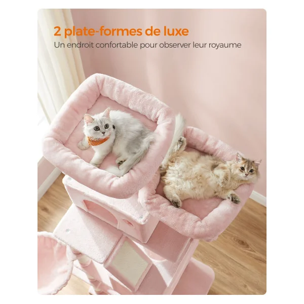 Grand Arbre à Chat 206 cm Rose Bonbon Multi-Niveaux 13 Griffoirs Tour de Jeu Chat