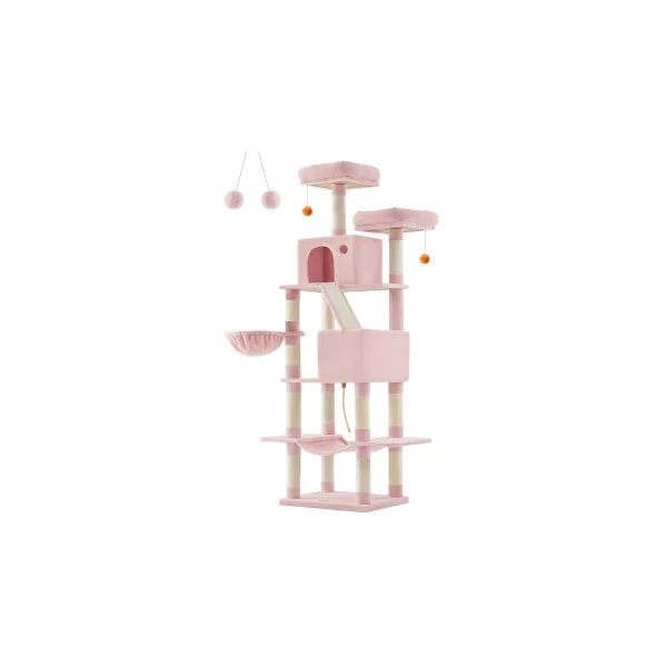 Grand Arbre à Chat 206 cm Rose Bonbon Multi-Niveaux 13 Griffoirs Tour de Jeu Chat