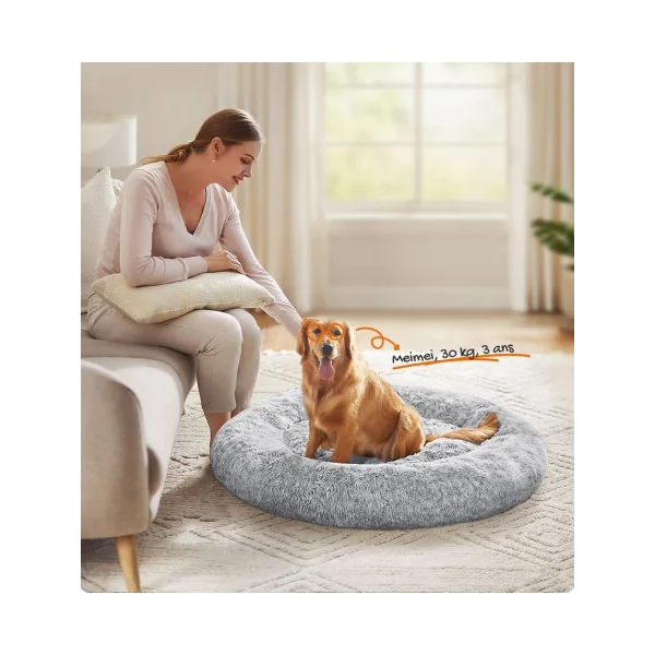Grand Panier Chien Douillet Ø120 cm Lit Rond Chien ou Chat Gris Clair