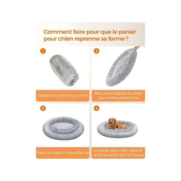 Grand Panier Chien Douillet Ø120 cm Lit Rond Chien ou Chat Gris Clair