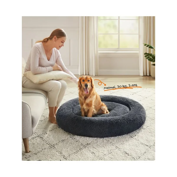 Grand Panier Chien Douillet Ø120 cm Lit Rond Chien ou Chat Gris Foncé