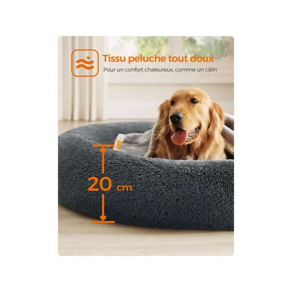 Grand Panier Chien Douillet Ø120 cm Lit Rond Chien ou Chat Gris Foncé