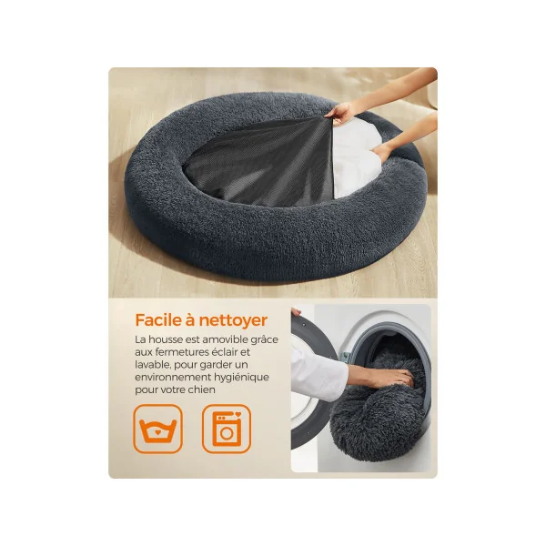 Grand Panier Chien Douillet Ø120 cm Lit Rond Chien ou Chat Gris Foncé