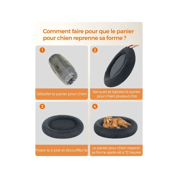 Grand Panier Chien Douillet Ø120 cm Lit Rond Chien ou Chat Gris Foncé