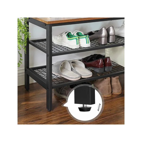 Grand Porte-Manteaux Marron Rustique Noir Meuble d’entrée avec Etagère à Chaussures