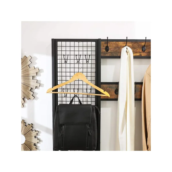 Grand Porte-Manteaux Marron Rustique Noir Meuble d’entrée avec Etagère à Chaussures