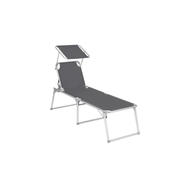 Grand Transat de Relaxation Gris Bain de Soleil avec Parasol Charge 150 kg