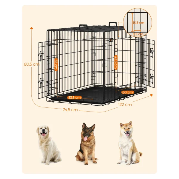 Grande Cage Chien Pliable avec Cloisons Amovible 122 x 74,5 x 80,5 cm